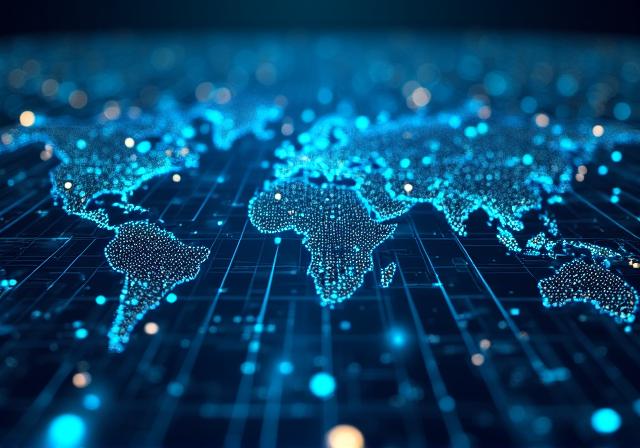 Abstract visualization of interconnected IoT data nodes and smart city networks
