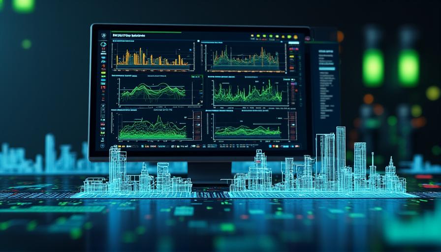 Modern industrial dashboard showing predictive maintenance analytics and equipment health graphs