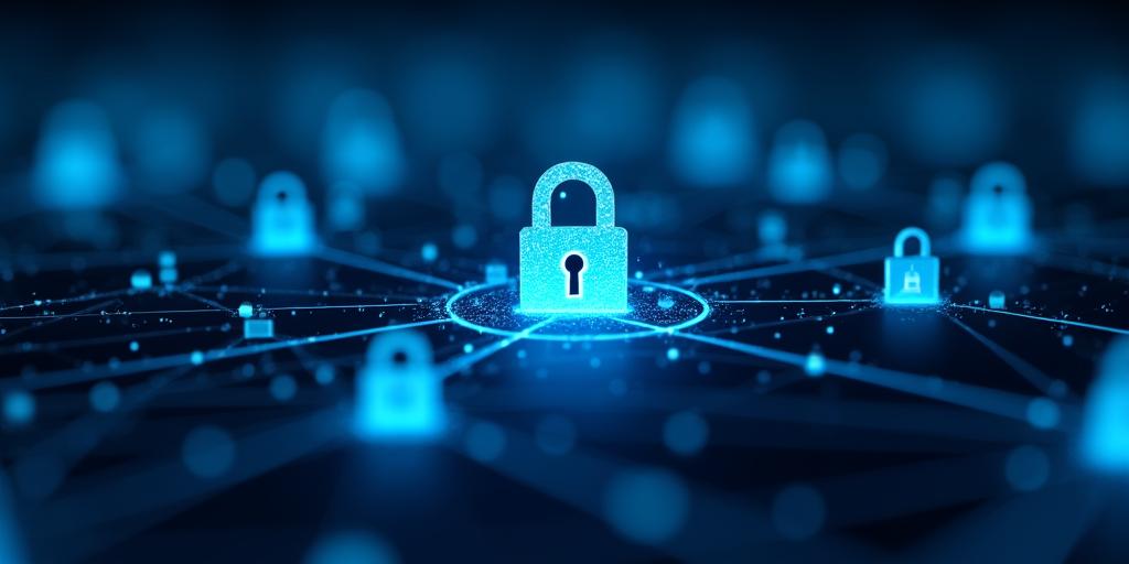 Secure data protection visualization with digital locks and network nodes